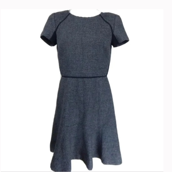 J Crew Women's Black and Gray Checkered Flutter A-Line Dress Ponte Wool Blend - Picture 4 of 4